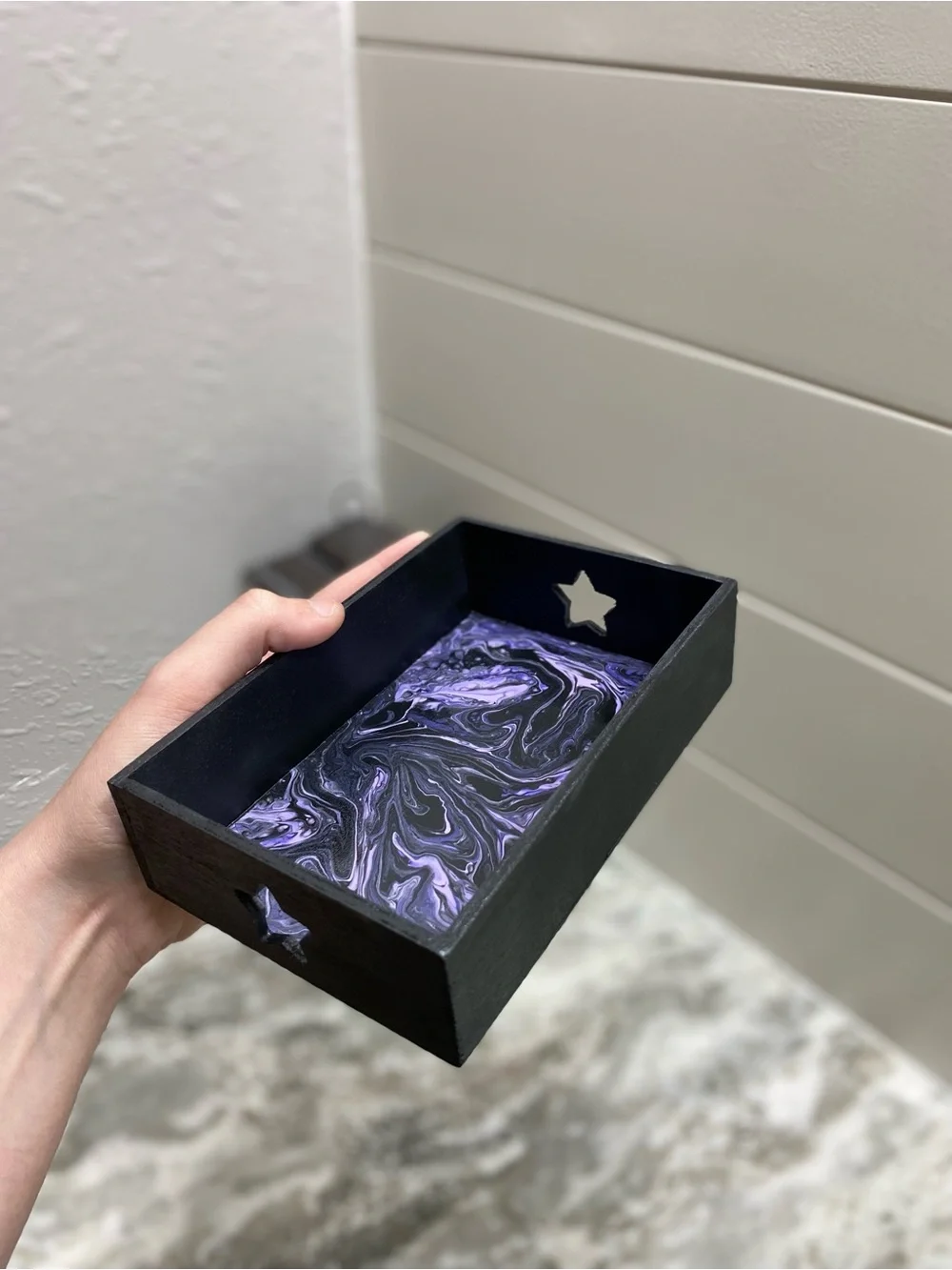 Hand-Crafted Purple & Black Wooden Tray